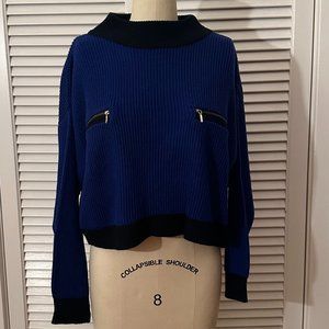 VINTAGE 1980s RICH WIL'S BACK TO BACK CROPPED MOCKNECK BLUE/BLACK SWEATER. SZ L.